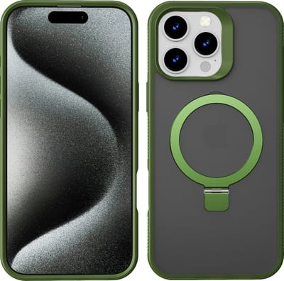 Hoesje Geschikt voor iPhone 15 Pro Max Magsafe hoesje Groen - Mat Transparant hard case - Magnetic Ring Houder hoesje