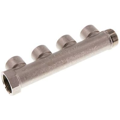 G 3/4'' x 4xG 1/2'' F/M/F Vernikkeld Messing Verdeelstang 10 Bar - FLM-FMF-BN-034G-012G-4M