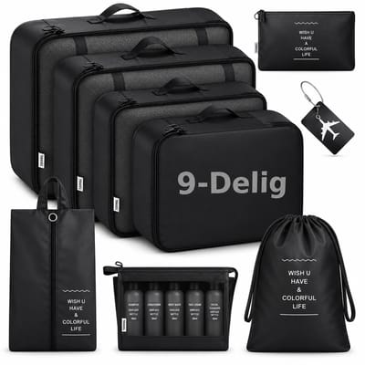 BOTC Packing Cubes Set 9-Delig - koffer organizer set - koffer organizer - Kleding organizer voor koffers, tassen en backpack - Zwart