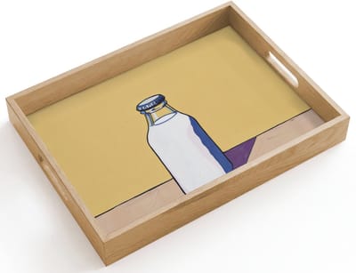 Dienblad hout 40x30 cm - Schootdienblad - Glazen - Fles - Illustratie - Melk - Borrelplank rechthoek - Plateau dienbladen