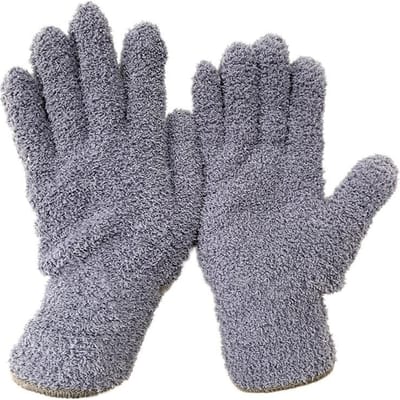 1 Paire Gants de Nettoyage Microfibre Polaire Corail Gants de Toilettage pour Voiture Solides Cinq Doigts Dépoussiérage Travaux Ménagers Gants Absorbants gris