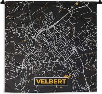 Wandkleed - Wanddoek - Velbert - Goud - Stadskaart - Plattegrond - Kaart - Duitsland - 180x180 cm - Wandtapijt