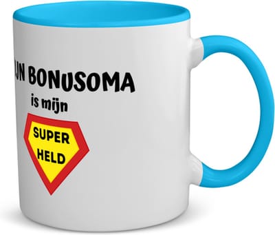 Akyol - mijn bonusoma is mijn superheld koffiemok - theemok - blauw - Oma - super bonusoma - verjaardag - cadeautje voor oma - oma artikelen - kado - geschenk - 350 ML inhoud