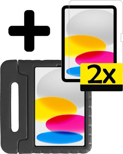 Hoes - Geschikt voor Apple iPad A16/A18 (2022/2025/2026) - 10.9 & 11 inch (10e, 11e & 12e generatie) - Met 2x Screenprotector - Kinderhoes Shockproof Bumper - Kidsproof Case - Tablet Hoesje - Kinder Cover - Zwart