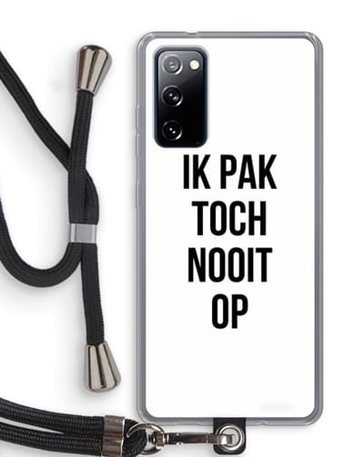 Case Company® - Hoesje met koord geschikt voor Samsung Galaxy S20 FE / S20 FE 5G hoesje met Koord - Ik pak nooit op - Telefoonhoesje met Zwart Koord - Bescherming aan alle Kanten en Over de Schermrand