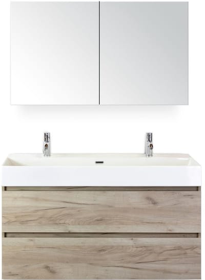 Maxx XL Badmeubelset 120 cm - Craft Oak - Wastafel Kube Enkel 2 Kraangaten met Spiegelkast