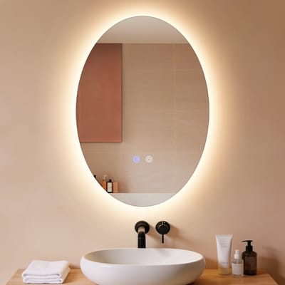 NETTLIFE Ovale Badspiegel LED | 50x70cm | 3000K-6500K Dimbaar| Wandspiegel | IP44 | Touch-Schakelaar Ontwasfunctie