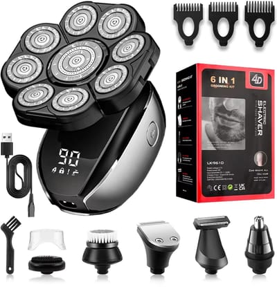 6-in-1 Scheerapparaat Mannen – Trimmer - Tondeuse - Gezicht en Hoofd Scheerapparaat - Schedel Scheerapparaat -Hoofd Kaal Scheren - Nat&Droog - Elektrisch - 10×Opzetstukken