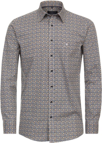 CASA MODA Sport comfort fit overhemd - popeline - geel dessin - Strijkvriendelijk - Boordmaat: 41 - 42