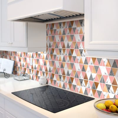 Zelfklevende tegelmuurstickers voor keuken en badkamer - 24 stijlvolle geometrische tegelstickers met marmerlook - 24 stickers van 20x20 cm