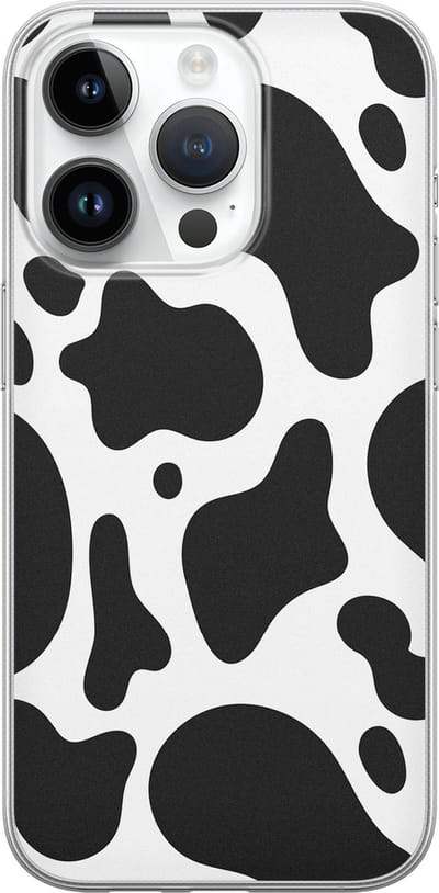 Leuke Telefoonhoesjes - Hoesje geschikt voor iPhone 14 Pro - Koeienprint - Soft case - TPU - Print / Illustratie - Zwart, Wit