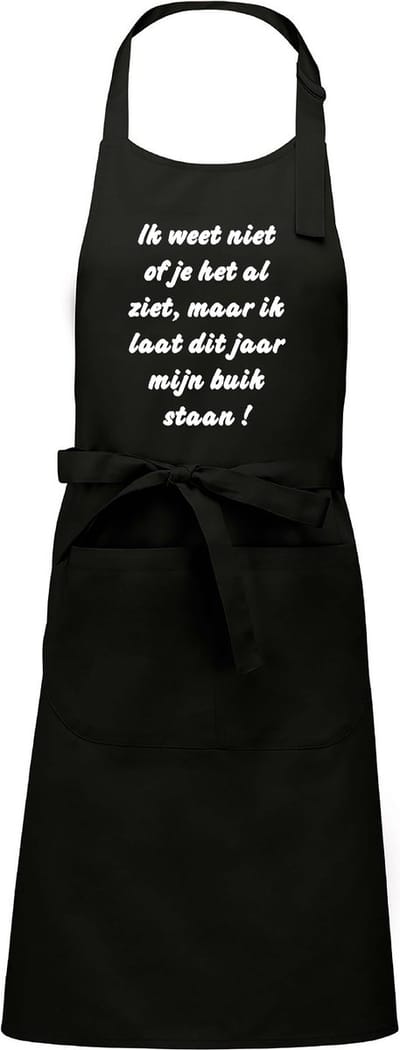 Mijncadeautje Schort - Ik laat mijn buik staan - opdruk wit - mooie en exclusieve keukenschort - zwart