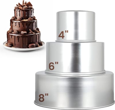 Ronde taartpannen - Bakvormen set - Taarten bakken - Gelijkmatige warmteverdeling - 3 maten 4-8 inch - Aluminiumkleurig