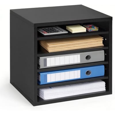 VEVOR Brievenbak met 5 vakken en verstelbare planken, houten documentenbak, dossierhouder voor kantoor, thuis of in de klas, opbergbak voor dossiers, documenten en papier, zwart