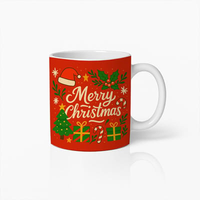 Merry Christmas Mok 330ml | Feestelijke Kerst Koffiebeker met Kerstboom, Cadeaus & Kerstmuts | Ideaal Kerstcadeau