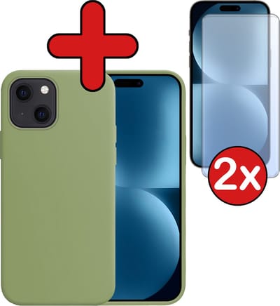 Hoesje - Met 2x Screenprotector - Geschikt voor Apple iPhone 15 - Sterk & Shockproof - Telefoon Hoes - Back Cover - Siliconen Case - Telefoonhoes - Groen