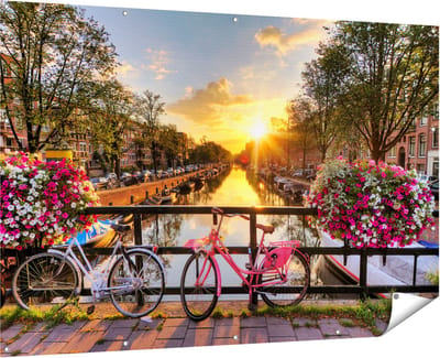 Gards Tuinposter Amsterdamse Brug met Zonsopgang - 180x120 cm - Tuindoek - Tuindecoratie - Wanddecoratie buiten - Tuinschilderij