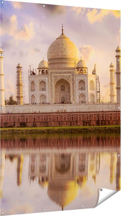 Gards Tuinposter Taj Mahal bij het Water in India - 120x180 cm - Tuindoek - Tuindecoratie - Wanddecoratie buiten - Tuinschilderij
