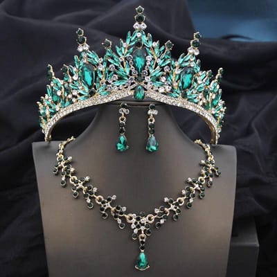 Koningin Bruidssieradensets voor Vrouwen Roze Tiara Trouwjurk Kroon Met Ketting Oorbellen Set Feest Verjaardag Kostuum Accessoires