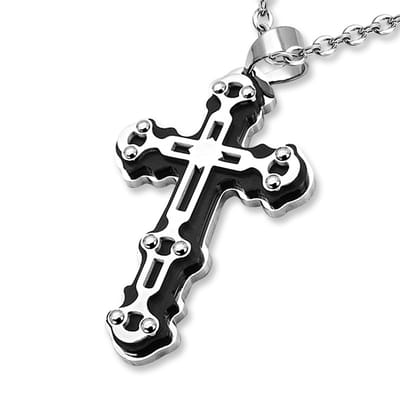 Montebello Ketting Kento Black - 316L Staal PVD - Kruis - 54x33mm - 60cm