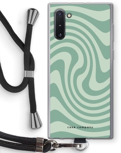 Case Company® - Hoesje met koord geschikt voor Samsung Galaxy Note 10 hoesje met Koord - Swirl Groen - Telefoonhoesje met Zwart Koord - Bescherming aan alle Kanten en Over de Schermrand