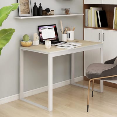 vidaXL - Computerbureau - 110x60x73 - cm - spaanplaat - wit - en - eikenkleurig