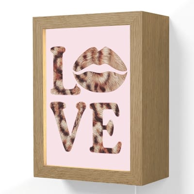 Wandlamp 15x20 cm - Oplaadbaar - Tekst - Love - Pantervacht - Lichtroze - Wandlampen binnen woonkamer - Slaapkamer lamp met kabel - Decoratieve nachtlamp - Vloerlamp snoer