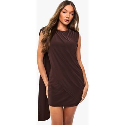 boohoo Dames Drape Open Back Mini Jurk | Chocolate | Maat: 8