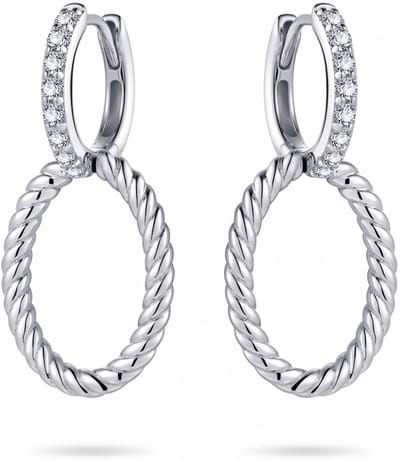 Jewels Inc. - Oorringen - Gezet met Zirkonia Stenen en beweegbare gedraaide Ovaal - 35mm x 15mm - 15mmØ - Gerhodineerd Zilver 925