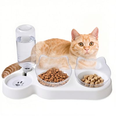 Kattenvoer- en Drinkbak Automatisch – Anti-Knoei Huisdier Voerbak en Waterdispenser – Transparante Witte Kattenbak