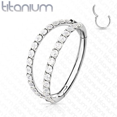 Piercing titanium dubbel rij steentjes clicker 1.2x8 - zilver - LMPiercings