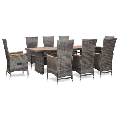 vidaXL - 9-delige - Tuinset - met - kussens - poly - rattan - grijs