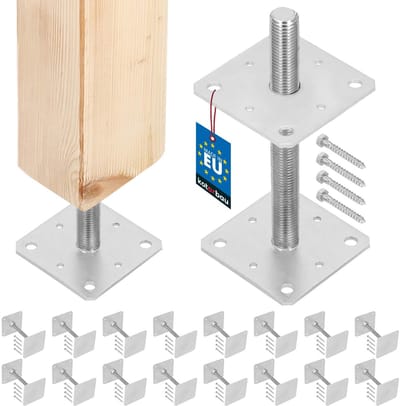 KOTARBAU® 16 stuks Paalhouder, Paalvoet, Verzinkt Staal, 160 x 160 x 250 mm, M24, Zilver, Paalsteun, Regelbare Paalhouder, voor Beton, Verstelbare Paalvoet, Gegalvaniseerde Paaldrager