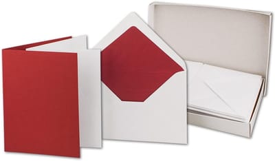 Set Vouwkaarten DIN B6 met Gekleurde Zijden Voering en Doos - 50 Stuks Rood