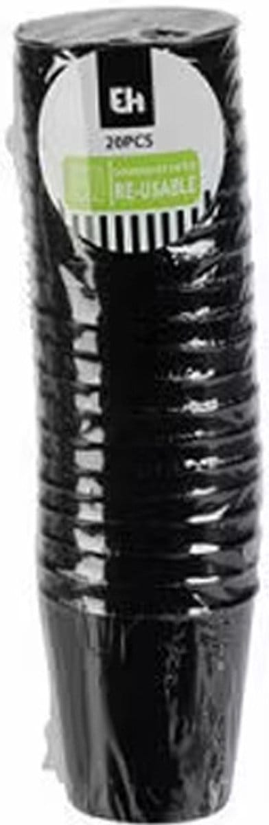 Excellent Houseware shotglas - 20x - zwart - kunststof - 30 ml - herbruikbaar