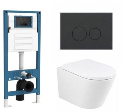 QeramiQ Dely Toiletset - inbouwreservoir Qeramiq Flush - 35mm zitting - kunststof mat antraciete bedieningsplaat - ronde knoppen - mat wit