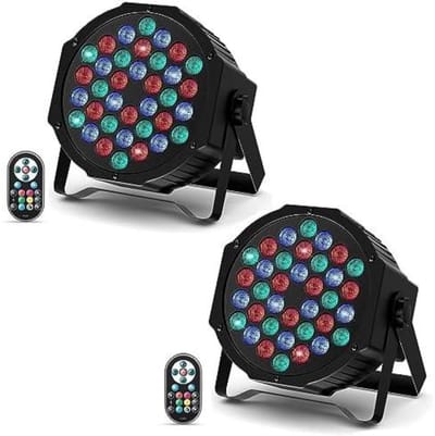 GELLDG 2 Stuks Podium- en decoratielampen - RGB LED Par Strahler - 36W met Afstandsbediening - Lichtafstand 3-6m - Geschikt voor DJ Party, Show, Bar, Halloween - Kunststof Behuizing - Afmetingen 17.5x17.5x10cm