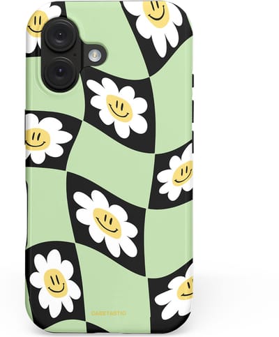 Casetastic hoesje geschikt voor Apple iPhone 16 - MagSafe - Dubbellaagse bescherming - Golvende madeliefjes - Fashion Case - Mintgroen Zwart Wit Beige