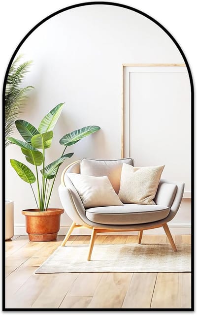 Badkamerspiegel met boog en zwart metalen frame voor badkamer en woonkamer