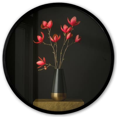 Poster in lijst Rond - Fotolijst 40x40 cm - Posters - Rode - Bloemen - Vaas - Ronde posterlijst zwart - Decoratie - Wanddecoratie woonkamer - Muurdecoratie slaapkamer