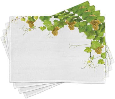 ABAKUHAUS Weinberg-placematten, Farmer Berry Weinberg, Wasbare stof voor de keuken en eetkamertafeldecoratie, Groen Geel