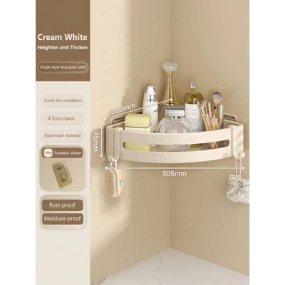 Badkamerplank Aluminiumlegering Shampoo Rek Wand Hoekplank Make-up Opbergorganizer Sticker Installatie Badkameraccessoires beige