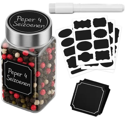 32-delige Herbruikbare Keukenlabels met Pen – Zelfklevende Krijtbordstickers zonder Lijm – Waterdicht & Herschrijfbaar – Voor Kruiden, Kaas, Bakjes en Meer – Keuken Accessoires