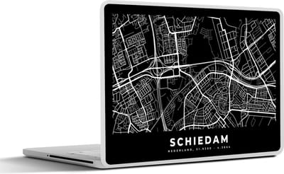 Laptop sticker - 17.3 inch - Kaart - Schiedam - Zwart - 40x30cm - Laptopstickers - Laptop skin - Cover