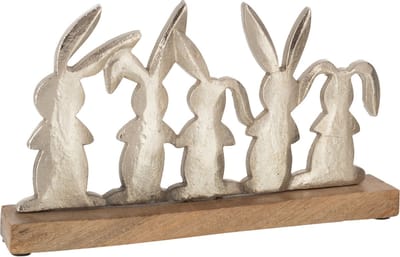 J-Line decoratie Konijnen Op Een Rij - hout/ijzer - naturel/zilver