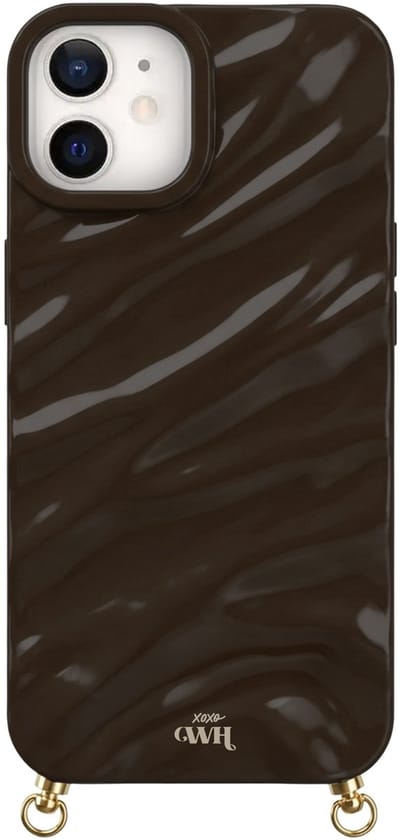 xoxo Wildhearts Glaze Cord Case Brown telefoonhoesje - geschikt voor iPhone 11 - Dream hoesje geschikt voor telefoonkoord - Glimmende silicone case met plooien - Vlekbestendig hoesje met haakjes - Bruin