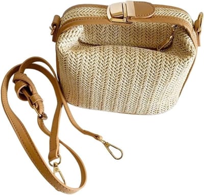 Grote Stro Zakken - Strand Tas Emmer Tas - Zomer Casual Gebruik - Handgeweven Uniek Vakmanschap - 20x12x11cm - Natuurlijk