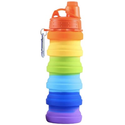 Siliconen Regenboog Waterbeker Outdoor Reizen Sport Waterfles Telescopische Waterfles 500ml yellow