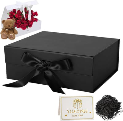 Geschenkdoos - Zwart - 22 x 16 x 8,8 cm - Luxe Magnetische Deksels met Lint - Voor Verjaardag, Bruiloft en Feestdagen