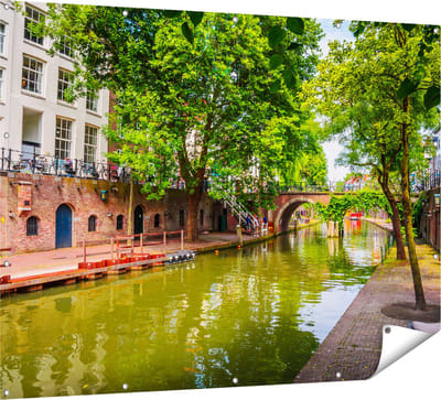 Gards Tuinposter Oudegracht in Utrecht - 160x120 cm - Tuindoek - Tuindecoratie - Wanddecoratie buiten - Tuinschilderij